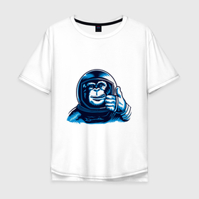 Мужская футболка хлопок Oversize с принтом Обезьяна космонавт (палец вверх) в Кировске, 100% хлопок | свободный крой, круглый ворот, “спинка” длиннее передней части | класс | космонавт | космос | мартышка | обезьяна | примат | скафандр