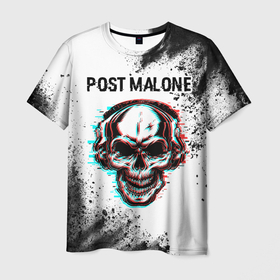 Мужская футболка 3D с принтом Post Malone   ЧЕРЕП   Арт в Екатеринбурге, 100% полиэфир | прямой крой, круглый вырез горловины, длина до линии бедер | malone | music | post | post malone | rap | краска | краски | малоун | музыка | пост | рэп | рэпер | рэперы | рэпперы | хип | хип хоп | хоп | череп