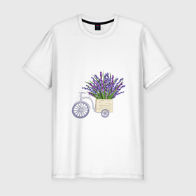 Мужская футболка хлопок Slim с принтом Велосипед с лавандой , 92% хлопок, 8% лайкра | приталенный силуэт, круглый вырез ворота, длина до линии бедра, короткий рукав | bicycle | lavender | велосипед | лванда | прованс | сиреневый | фиолетовый | цветы