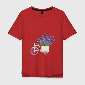 Мужская футболка хлопок Oversize с принтом Велосипед с лавандой в Екатеринбурге, 100% хлопок | свободный крой, круглый ворот, “спинка” длиннее передней части | Тематика изображения на принте: bicycle | lavender | велосипед | лванда | прованс | сиреневый | фиолетовый | цветы