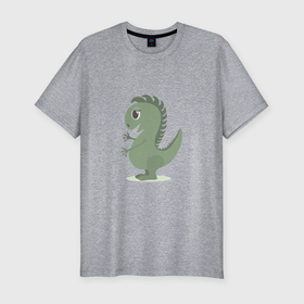 Мужская футболка хлопок Slim с принтом Милый зеленый динозаврик в Новосибирске, 92% хлопок, 8% лайкра | приталенный силуэт, круглый вырез ворота, длина до линии бедра, короткий рукав | Тематика изображения на принте: детеныш | детский рисунок | динозавр | для девочки | для девушки | для детей | для женщины | для мальчика | дракон | животное | животные | зеленый | маленький | малыш | милый динозавр