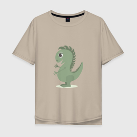 Мужская футболка хлопок Oversize с принтом Милый зеленый динозаврик , 100% хлопок | свободный крой, круглый ворот, “спинка” длиннее передней части | детеныш | детский рисунок | динозавр | для девочки | для девушки | для детей | для женщины | для мальчика | дракон | животное | животные | зеленый | маленький | малыш | милый динозавр