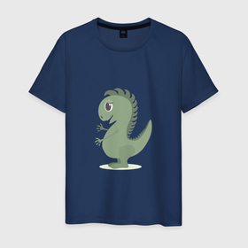Мужская футболка хлопок с принтом Милый зеленый динозаврик в Новосибирске, 100% хлопок | прямой крой, круглый вырез горловины, длина до линии бедер, слегка спущенное плечо. | детеныш | детский рисунок | динозавр | для девочки | для девушки | для детей | для женщины | для мальчика | дракон | животное | животные | зеленый | маленький | малыш | милый динозавр