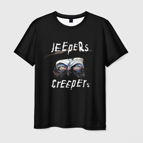Мужская футболка 3D с принтом Джиперс Криперс в шляпе в Новосибирске, 100% полиэфир | прямой крой, круглый вырез горловины, длина до линии бедер | creepers | jeepers | джиперс | джиперс криперс | киногерой | криперс | ужасы