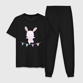 Мужская пижама хлопок с принтом Милый Крольчонок На Цирковом Шоу , 100% хлопок | брюки и футболка прямого кроя, без карманов, на брюках мягкая резинка на поясе и по низу штанин
 | animals | beast | cute | hare | rabbit | животные | заяц | звери | кролик | крольчонок | милый