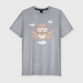 Мужская футболка хлопок Slim с принтом Милый Совёнок Летает Высоко в Новосибирске, 92% хлопок, 8% лайкра | приталенный силуэт, круглый вырез ворота, длина до линии бедра, короткий рукав | animals | beast | cute | животные | звери | милый | сова | совёнок