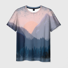 Мужская футболка 3D с принтом Call of the Mountain в Санкт-Петербурге, 100% полиэфир | прямой крой, круглый вырез горловины, длина до линии бедер | вечер | гора | зима | лес | природа