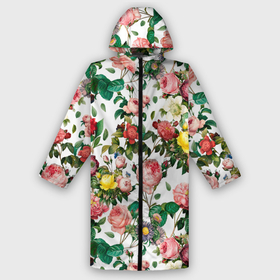Дождевик унисекс 3D с принтом Узор из летних роз  Summer Roses Pattern в городе Новоалтайск,  |  | bouquet | collage | floral | flower | leafs | roses | spring | sum | summertime | акварель | акварельные цветы | букет цветов | весна | зелень | коллаж | летние цветы | летний узор | лето | листья | пион | пионы | рисунок цветов | розы