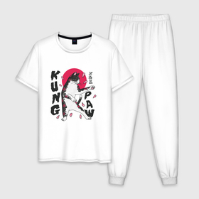 Мужская пижама хлопок с принтом Kung Paw | Кунг Фу Лапка | Кот каратист в Белгороде, 100% хлопок | брюки и футболка прямого кроя, без карманов, на брюках мягкая резинка на поясе и по низу штанин
 | Тематика изображения на принте: cat | jackie chan | japan | japanese | karate | kitten | kitty | kung fu | paws | игра слов | карате | кот | кот боец | кот джеки чана | котенок | кошка | лапки | прикол | солнце | страна восходящего солнца | у шу | юмор