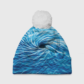 Шапка 3D c помпоном с принтом Водоворот   Океан в Белгороде, 100% полиэстер | универсальный размер, печать по всей поверхности изделия | element | ocean | sea | water | whirlpool | вода | водоворот | море | океан | стихия