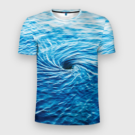 Мужская футболка 3D Slim с принтом Водоворот   Океан в Новосибирске, 100% полиэстер с улучшенными характеристиками | приталенный силуэт, круглая горловина, широкие плечи, сужается к линии бедра | element | ocean | sea | water | whirlpool | вода | водоворот | море | океан | стихия