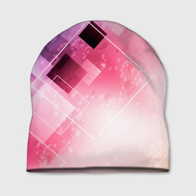 Шапка 3D с принтом Розово голубая абстрактная геометрия в Кировске, 100% полиэстер | универсальный размер, печать по всей поверхности изделия | Тематика изображения на принте: абстракция | бежевый | геометрия | квадрат | красный | розовый | синий