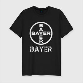 Мужская футболка хлопок Slim с принтом BAYER | Bayer в Ухте, 92% хлопок, 8% лайкра | приталенный силуэт, круглый вырез ворота, длина до линии бедра, короткий рукав | bayer | club | footbal | logo | байер | знак | клуб | логотип | логотипы | символ | символы | форма | футбол | футбольная | футбольный