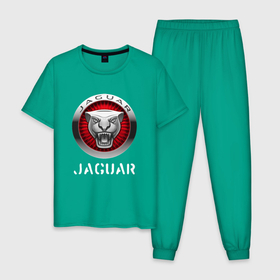 Мужская пижама хлопок с принтом JAGUAR | Jaguar в Петрозаводске, 100% хлопок | брюки и футболка прямого кроя, без карманов, на брюках мягкая резинка на поясе и по низу штанин
 | auto | jaguar | logo | moto | symbol | авто | автомобиль | гонки | знак | лого | логотип | логотипы | марка | машина | мото | символ | символы | ягуар