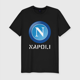 Мужская футболка хлопок Slim с принтом SSC NAPOLI | Napoli в Петрозаводске, 92% хлопок, 8% лайкра | приталенный силуэт, круглый вырез ворота, длина до линии бедра, короткий рукав | club | footbal | logo | napoli | ssc | знак | клуб | логотип | логотипы | наполи | символ | символы | форма | футбол | футбольная | футбольный