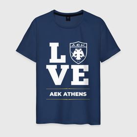 Мужская футболка хлопок с принтом AEK Athens Love Classic в Новосибирске, 100% хлопок | прямой крой, круглый вырез горловины, длина до линии бедер, слегка спущенное плечо. | aek | aek athens | athens | club | football | logo | love | аек | клуб | лого | мяч | символ | спорт | футбол | футболист | футболисты | футбольный