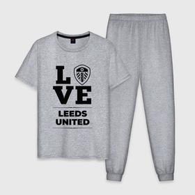Мужская пижама хлопок с принтом Leeds United Love Классика в Тюмени, 100% хлопок | брюки и футболка прямого кроя, без карманов, на брюках мягкая резинка на поясе и по низу штанин
 | Тематика изображения на принте: club | football | leeds | leeds united | logo | love | united | клуб | лидс | лого | мяч | символ | спорт | футбол | футболист | футболисты | футбольный | юнайтед