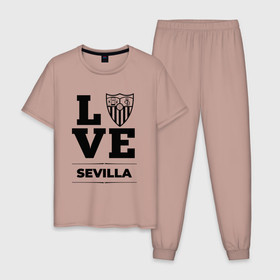 Мужская пижама хлопок с принтом Sevilla Love Классика в Белгороде, 100% хлопок | брюки и футболка прямого кроя, без карманов, на брюках мягкая резинка на поясе и по низу штанин
 | club | football | logo | love | sevilla | клуб | лого | мяч | севилья | символ | спорт | футбол | футболист | футболисты | футбольный