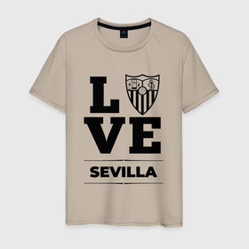 Мужская футболка хлопок с принтом Sevilla Love Классика в Белгороде, 100% хлопок | прямой крой, круглый вырез горловины, длина до линии бедер, слегка спущенное плечо. | Тематика изображения на принте: club | football | logo | love | sevilla | клуб | лого | мяч | севилья | символ | спорт | футбол | футболист | футболисты | футбольный