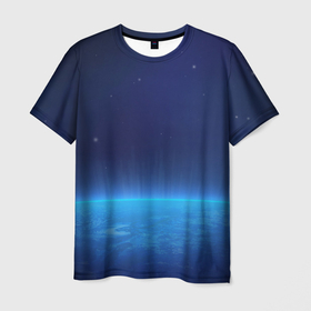 Мужская футболка 3D с принтом Планета (вид из космоса) в Санкт-Петербурге, 100% полиэфир | прямой крой, круглый вырез горловины, длина до линии бедер | вселенная | звезда | земля | космос | планета