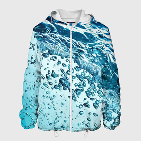 Мужская куртка 3D с принтом Wave   Pacific ocean в Новосибирске, ткань верха — 100% полиэстер, подклад — флис | прямой крой, подол и капюшон оформлены резинкой с фиксаторами, два кармана без застежек по бокам, один большой потайной карман на груди. Карман на груди застегивается на липучку | Тематика изображения на принте: bubbles | ocean | sea | water | wave | вода | волна | море | океан | пузырьки
