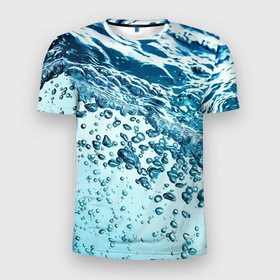 Мужская футболка 3D Slim с принтом Wave   Pacific ocean в Новосибирске, 100% полиэстер с улучшенными характеристиками | приталенный силуэт, круглая горловина, широкие плечи, сужается к линии бедра | Тематика изображения на принте: bubbles | ocean | sea | water | wave | вода | волна | море | океан | пузырьки