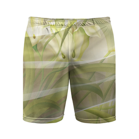 Мужские шорты спортивные с принтом Абстрактные ирисы ,  |  | абстракция | зеленый | ирис | линии | нежный | сетка | цветочки | цветы
