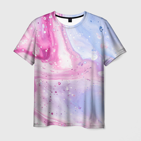 Мужская футболка 3D с принтом Абстрактные краски (голубой, розовый) в Курске, 100% полиэфир | прямой крой, круглый вырез горловины, длина до линии бедер | абстракция | белый | краски | красный | розовый