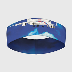 Повязка на голову 3D с принтом Самолет Ил 96 300 в Курске,  |  | blue sky | civil | clouds | flies | ilyushin design bureau | plane | голубое небо | гражданский | ил 96 300 | летит | облака | окб ильюшина | самолет