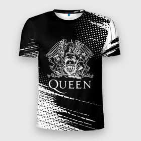 Мужская футболка 3D Slim с принтом Queen герб квин в Рязани, 100% полиэстер с улучшенными характеристиками | приталенный силуэт, круглая горловина, широкие плечи, сужается к линии бедра | queen | квин | мистер робот | музыка | рами малек | рок | фредди меркьюри