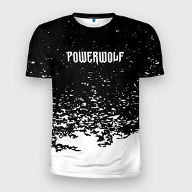 Мужская футболка 3D Slim с принтом powerwolf: белые брызги в Екатеринбурге, 100% полиэстер с улучшенными характеристиками | приталенный силуэт, круглая горловина, широкие плечи, сужается к линии бедра | heavy metal | metal | napalm records | power metal | powerwolf | wolf