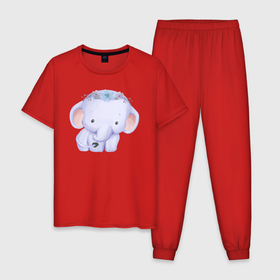 Мужская пижама хлопок с принтом Милый Слонёнок в Новосибирске, 100% хлопок | брюки и футболка прямого кроя, без карманов, на брюках мягкая резинка на поясе и по низу штанин
 | animals | beast | cute | животные | звери | милый | слон | слонёнок