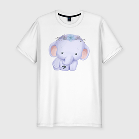 Мужская футболка хлопок Slim с принтом Милый Слонёнок в Курске, 92% хлопок, 8% лайкра | приталенный силуэт, круглый вырез ворота, длина до линии бедра, короткий рукав | animals | beast | cute | животные | звери | милый | слон | слонёнок