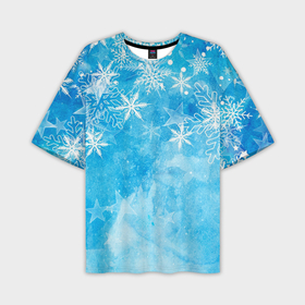 Мужская футболка OVERSIZE 3D с принтом Новогодние снежинки ) в Санкт-Петербурге,  |  | год | мороз | новогодний | новый | снег | снежинка | снежинки