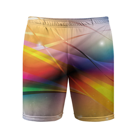 Мужские шорты спортивные с принтом Абстрактные линии разных цветов в Курске,  |  | абстракция | волна | краски | линии | радуга | радужный | цвета