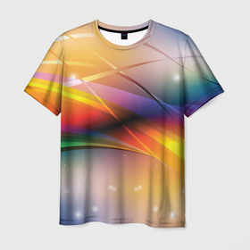 Мужская футболка 3D с принтом Абстрактные линии разных цветов в Тюмени, 100% полиэфир | прямой крой, круглый вырез горловины, длина до линии бедер | абстракция | волна | краски | линии | радуга | радужный | цвета