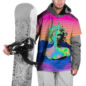 Накидка на куртку 3D с принтом Gorgon Medusa   Vaporwave   Neon   Mountains в Екатеринбурге, 100% полиэстер |  | Тематика изображения на принте: color | face | gorgon | medusa | neon | snake | vaporwave | горгона | змея | лицо | медуза | неон | цвет
