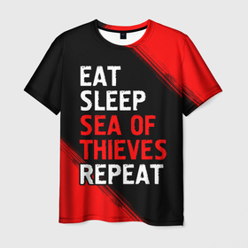 Мужская футболка 3D с принтом Eat Sleep Sea of Thieves Repeat   Краски в Санкт-Петербурге, 100% полиэфир | прямой крой, круглый вырез горловины, длина до линии бедер | eat sleep sea of thieves repeat | logo | sea | thieves | воров | игра | игры | краска | лого | логотип | море | символ