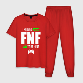 Мужская пижама хлопок с принтом FNF I Paused , 100% хлопок | брюки и футболка прямого кроя, без карманов, на брюках мягкая резинка на поясе и по низу штанин
 | fnf | friday | funkin | logo | night | paused | игра | игры | лого | логотип | найт | символ | фанкин | фрайдей