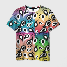 Мужская футболка 3D с принтом Well paisley pattern в Санкт-Петербурге, 100% полиэфир | прямой крой, круглый вырез горловины, длина до линии бедер | kerchief | градиент | пейсли | спираль | узоры