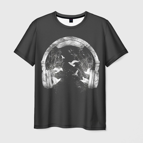 Мужская футболка 3D с принтом Легкая музыка в Санкт-Петербурге, 100% полиэфир | прямой крой, круглый вырез горловины, длина до линии бедер | Тематика изображения на принте: dj | диджей | диско | клуб | мода | наушники | птицы | стиль | транс