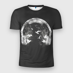 Мужская футболка 3D Slim с принтом Легкая музыка в Санкт-Петербурге, 100% полиэстер с улучшенными характеристиками | приталенный силуэт, круглая горловина, широкие плечи, сужается к линии бедра | dj | диджей | диско | клуб | мода | наушники | птицы | стиль | транс