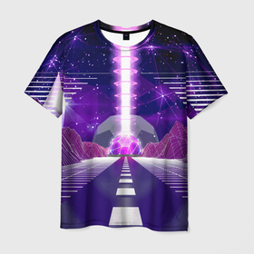 Мужская футболка 3D с принтом Vaporwave   Neon   Space в Санкт-Петербурге, 100% полиэфир | прямой крой, круглый вырез горловины, длина до линии бедер | cosmos | neon | space | stars | vaporwave | звёзда | космодром | космос | неон