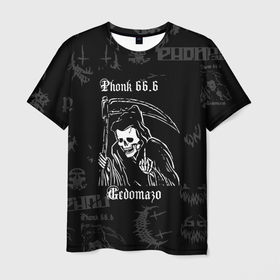 Мужская футболка 3D с принтом phonk смерть с косой в Новосибирске, 100% полиэфир | прямой крой, круглый вырез горловины, длина до линии бедер | 1 hour phonk | ghoul | house phonk | memphis | phonk | phonk mix | phonk playlist | rap | zxc | zxcursed | лучший фонк | трек фонк | фонк
