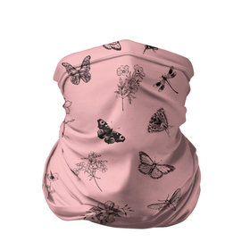 Бандана-труба 3D с принтом Цветочки и бабочки на розовом фоне , 100% полиэстер, ткань с особыми свойствами — Activecool | плотность 150‒180 г/м2; хорошо тянется, но сохраняет форму | Тематика изображения на принте: бабочки | весна | для девочек | летний принт | лето | милый дизайн | насекомые | пчелы | розовый | ромашки | стрекоза | цветочки | цветочный принт | цветы | черные бабочки