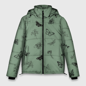 Мужская зимняя куртка 3D с принтом Цветочки и бабочки на зеленом фоне в Санкт-Петербурге, верх — 100% полиэстер; подкладка — 100% полиэстер; утеплитель — 100% полиэстер | длина ниже бедра, свободный силуэт Оверсайз. Есть воротник-стойка, отстегивающийся капюшон и ветрозащитная планка. 

Боковые карманы с листочкой на кнопках и внутренний карман на молнии. | бабочки | весна | для девочек | летний принт | лето | милый дизайн | насекомые | пчелы | розовый | ромашки | стрекоза | цветочки | цветочный принт | цветы | черные бабочки