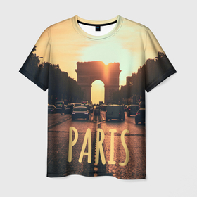 Мужская футболка 3D с принтом Закат в Париже в Тюмени, 100% полиэфир | прямой крой, круглый вырез горловины, длина до линии бедер | paris | авто | автомобиль | ампир | арка | арка победы | архитектура | вечер | гламур | город | де голль | дорога | закат | машина | наполеон | париж | площадь | победа | триумф | триумфальная