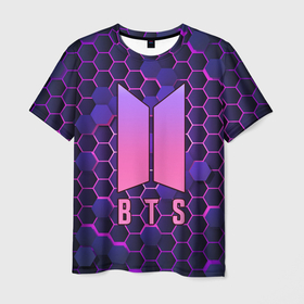 Мужская футболка 3D с принтом BTS СОТЫ в Екатеринбурге, 100% полиэфир | прямой крой, круглый вырез горловины, длина до линии бедер | bts | k pop | бойбенд | бтс | группа | к поп | корейская группа | логотип | музыка