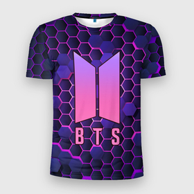 Мужская футболка 3D Slim с принтом BTS СОТЫ в Екатеринбурге, 100% полиэстер с улучшенными характеристиками | приталенный силуэт, круглая горловина, широкие плечи, сужается к линии бедра | Тематика изображения на принте: bts | k pop | бойбенд | бтс | группа | к поп | корейская группа | логотип | музыка