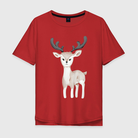 Мужская футболка хлопок Oversize с принтом Милый Оленёнок Улыбается , 100% хлопок | свободный крой, круглый ворот, “спинка” длиннее передней части | animals | beast | cute | животные | звери | милый | оленёнок | олень